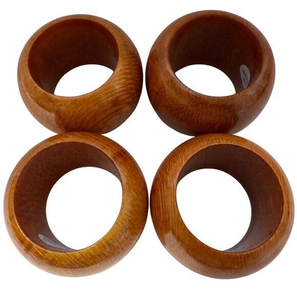 Set Of 4 Vintage MCM Boho Brown Wooden Napkin Rings Made In India - Picture 2 of 9